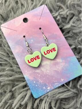 Mint green Heart valentines sweethearts earrings